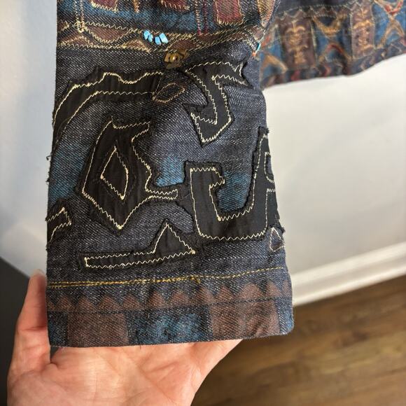 Chico's Embroidered Jacket XL Patchwork Stones Embellish Art to Wear Aztec Boho - Picture 6 of 16